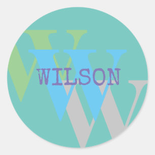 Monogram name blue grey GREEN stylish gift Classic Round Sticker