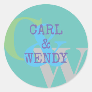 Monogram name blue grey GREEN stylish gift Classic Round Sticker