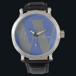 Monogram name blue grey stylish custom gift design watch<br><div class="desc">custom Monogram name blue grey stylish modern watch gift design minimal for dad husband brother or boyfriend watch mens Elevate his style with this custom monogram watch featuring a modern, minimalist design in blue and grey. Perfect for dad, husband, brother, or boyfriend, this sleek watch combines elegance with personal customization,...</div>
