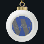 Monogram name blue grey stylish modern gift design ceramic ball christmas ornament<br><div class="desc">Monogram name blue grey stylish modern gift design minimal Christmas ornament for dad husband brother or boyfriend</div>