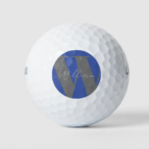 Monogram name blue grey stylish modern golf balls