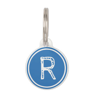 Monogram Name Blue White Circle Pet Tag