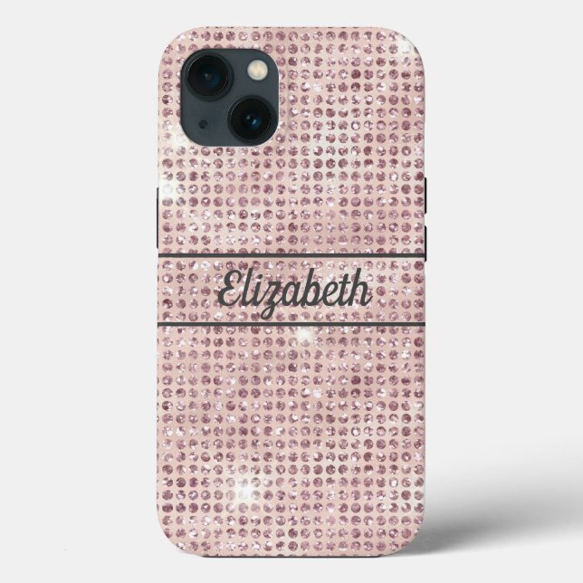Monogram Name Blush Pink Diamond Studded Trendy Case-Mate iPhone Case (Back)