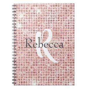Monogram Name Blush Pink Diamond Studded Trendy  Notebook