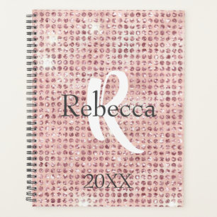 Monogram Name Blush Pink Diamond Studded Trendy  Planner