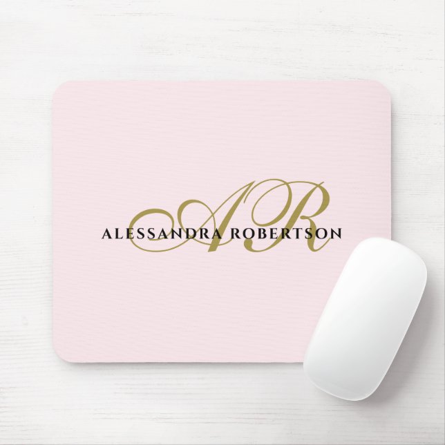 Monogram Name blush pink gold black elegant Mouse Mat (With Mouse)
