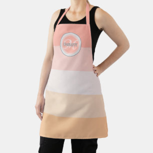 Monogram name blush pink striped modern apron
