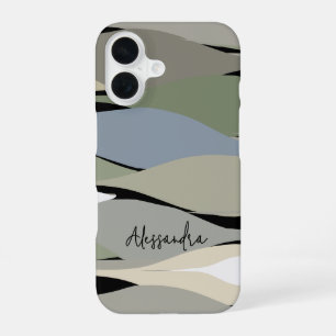 Monogram name boho abstract leaves green beige  iPhone 16 case