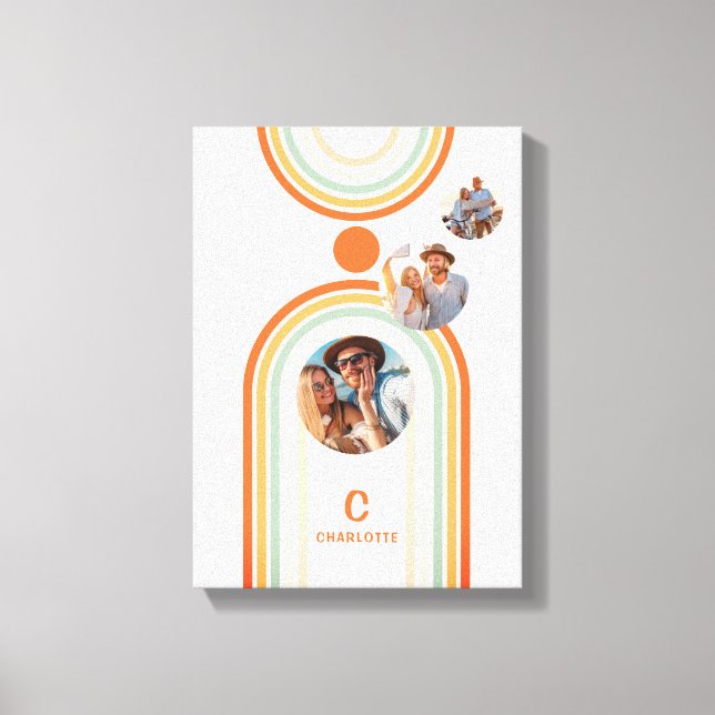 Monogram Name Boho Arch Multi Photo Trendy Girly Canvas Print (Front)