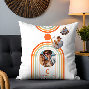 Monogram Name Boho Arch Multi Photo Trendy Girly Cushion