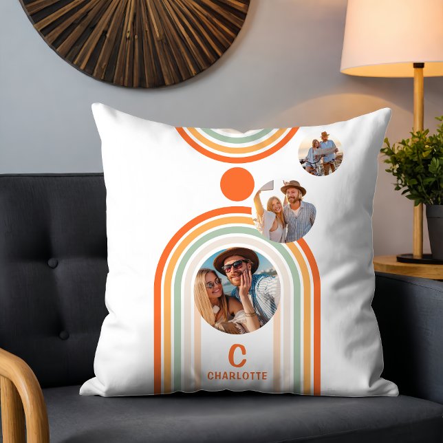 Monogram Name Boho Arch Multi Photo Trendy Girly Cushion (Creator Uploaded)