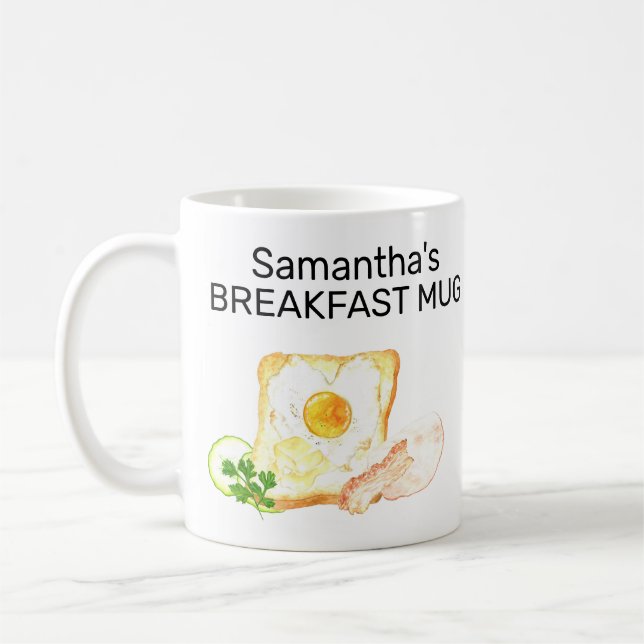 Monogram Name Breakfast Toast Egg Bacon Coffee Mug (Left)