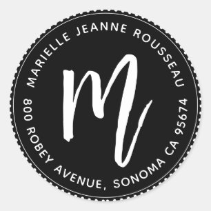 Monogram Name Brush Script Return Address Label