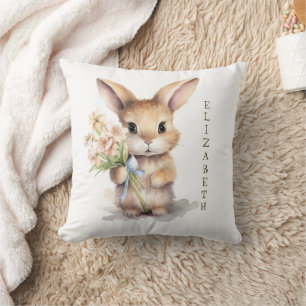 Monogram Name Bunny Nursery Baby Gift Cushion