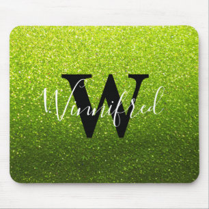 Monogram Name Chartreuse Ombre Glitter Sparkles Mouse Mat