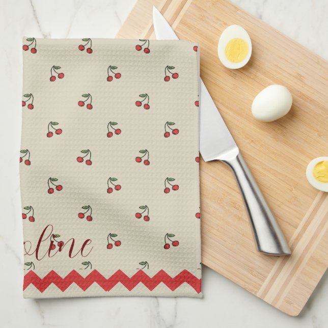 Monogram Name Cherries Hand Towel  (Quarter Fold)