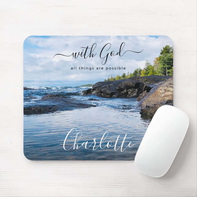 Monogram Name Christian Quote Beach Photo Mouse Mat (With Mouse)
