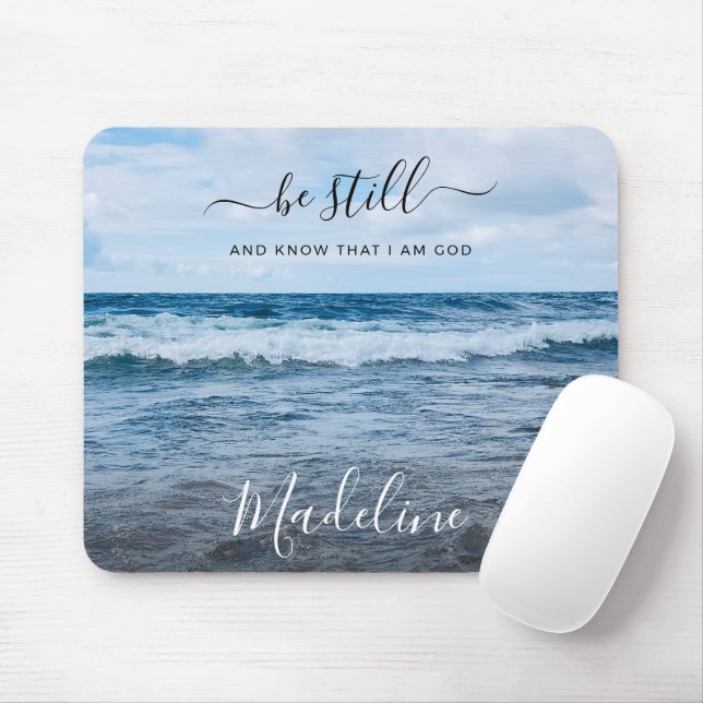 Monogram Name Christian Quote Beach Photo Mouse Mat (With Mouse)