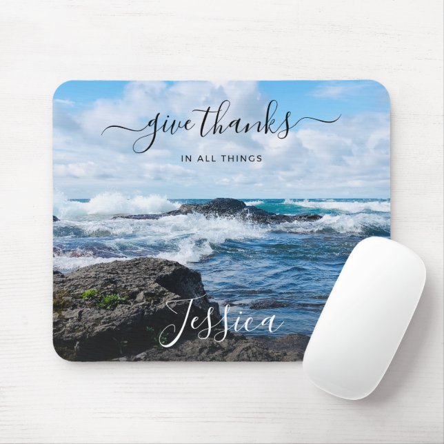 Monogram Name Christian Quote Beach Photo Mouse Mat (With Mouse)
