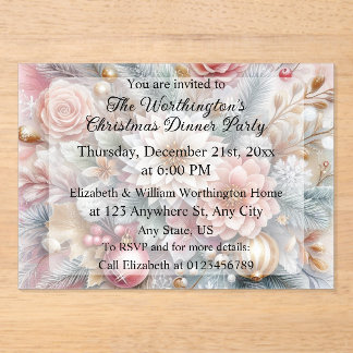 Monogram name Christmas floral pastel watercolor Acrylic Invitations