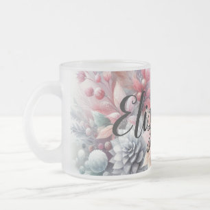 Monogram name Christmas floral pastel watercolor Frosted Glass Coffee Mug