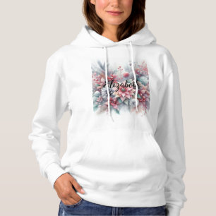 Monogram name Christmas floral pastel watercolor Hoodie