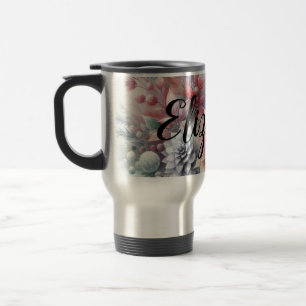 Monogram name Christmas floral pastel watercolor Travel Mug