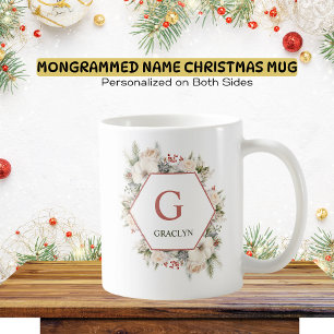 Monogram & Name Christmas Greenery Coffee Mug