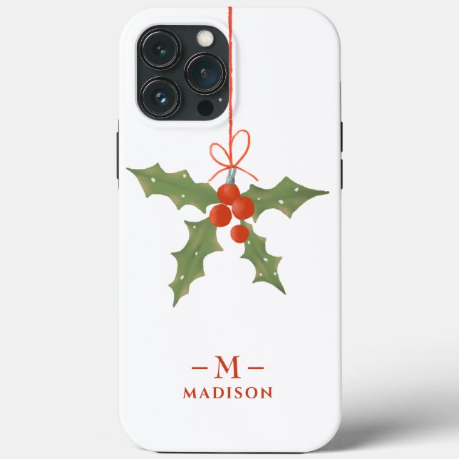 Monogram Name Christmas Holly Winter Floral Case-Mate iPhone Case (Back)