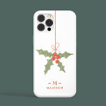 Monogram Name Christmas Holly Winter Floral iPhone 15 Pro Max Case<br><div class="desc">Monogram Name Christmas Holly Winter Floral iPhone 15 Pro Max Cases Smart Phone Case features a holly decoration in red and green with your personalised name and monogram in elegant red script below. Personalise by editing the text in the text boxes provided. Perfect for birthday, Christmas, Mother's Day, best friends...</div>