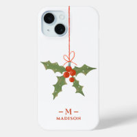 Monogram Name Christmas Holly Winter Floral