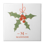 Monogram Name Christmas Holly Winter Floral Tile<br><div class="desc">Monogram Name Christmas Holly Winter Floral Decorative Tiles features a holly decoration in red and green with your personalised name and monogram in elegant red script below. Personalise by editing the text in the text boxes provided. Perfect for birthday, Christmas gifts, best friends and more. Designed by ©Evco Studio www.zazzle.com/store/evcostudio...</div>