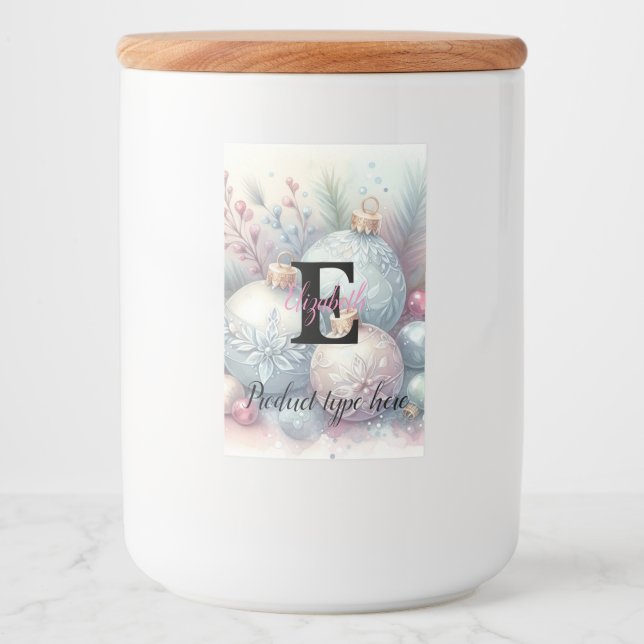 Monogram name Christmas tree ornaments watercolor  Food Label (Front)