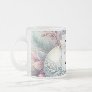 Monogram name Christmas tree ornaments watercolor Frosted Glass Coffee Mug