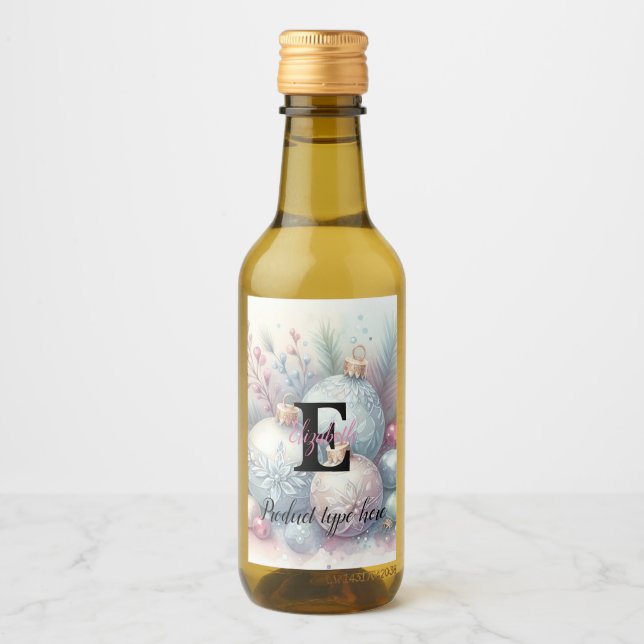 Monogram name Christmas tree ornaments watercolor  Wine Label (Front)