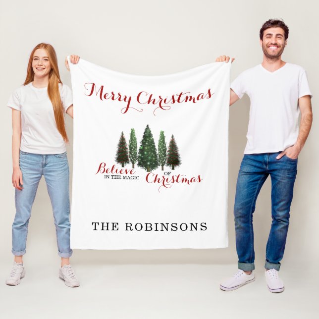Monogram Name Christmas Trees Fleece Blanket (In Situ)