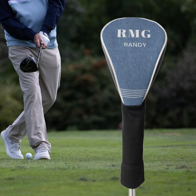 Monogram Name, Classic Blue Jean Denim Print, Golf Head Cover (Creator Uploaded)