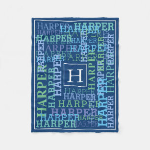 Monogram Name Cloud Blue Fleece Blanket