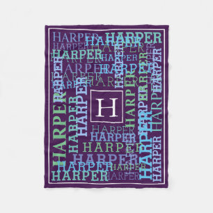 Monogram Name Cloud Purple Fleece Blanket