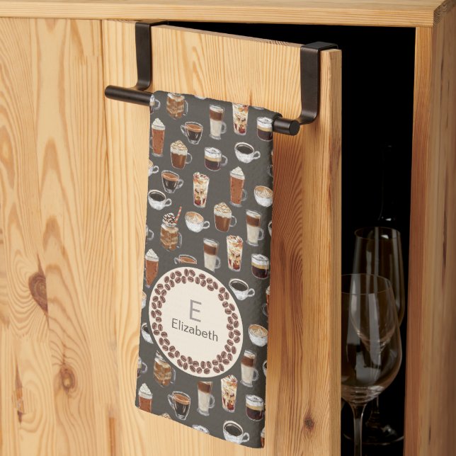 Monogram Name Coffee Lover  Café Tea Towel (Thirds Fold)