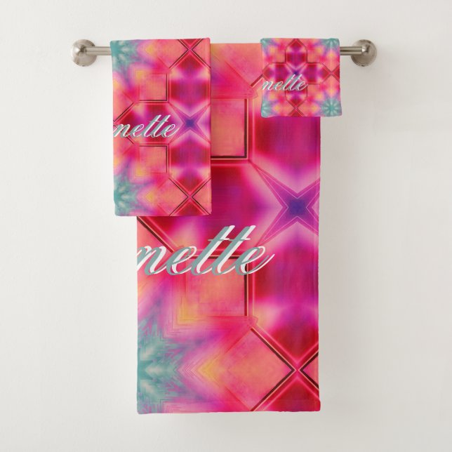 Monogram Name Colourful Blue Star Pattern | Bath Towel Set (Insitu)