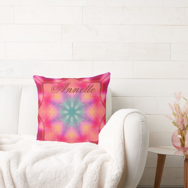 Monogram Name Colourful Blue Star Pattern | Cushion (Couch)