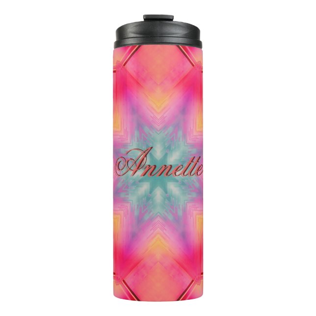 Monogram Name Colourful Blue Star Pattern | Thermal Tumbler (Front)