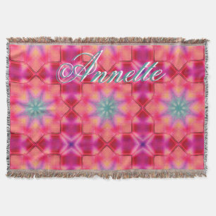 Monogram Name Colourful Blue Star Pattern Throw Blanket