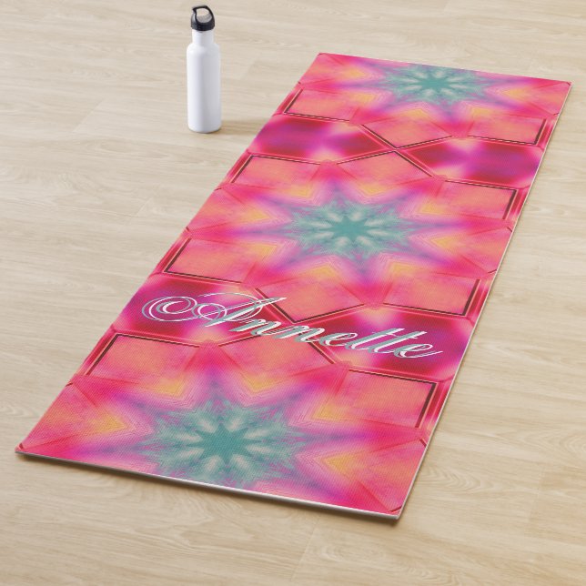 Monogram Name Colourful Blue Star Pattern | Yoga Mat (In Situ)
