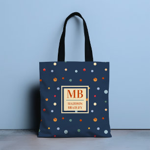 Monogram Name Colourful Watercolor Chic Polka Dot Tote Bag