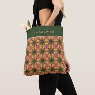 Monogram Name Coral Orange Green Star  Tote Bag