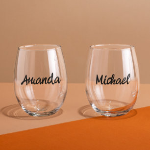 Monogram Name Couples Personalised  Stemless Wine Glass