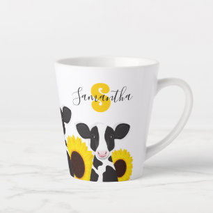 Monogram Name Cow Floral Sunflower Latte Mug