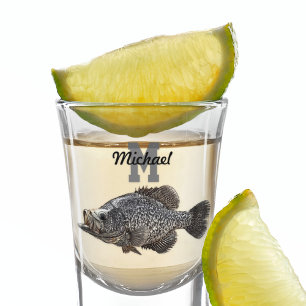 Monogram Name Crappie Fishing Men Sports Outdoor Shot Glass